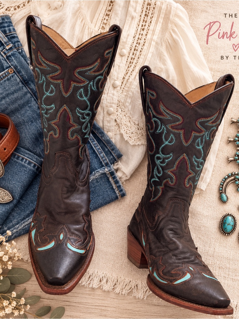 Corral R2301 Brown Turquoise Embroidered Snip Toe Western Boots 8.5M